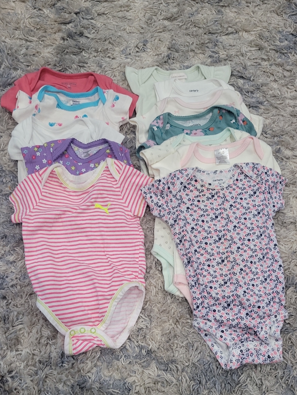 5 For $25 Carter's 10pc Multi-Pink Floral & Stripe Baby One-Piece Bodysuits - Pk
